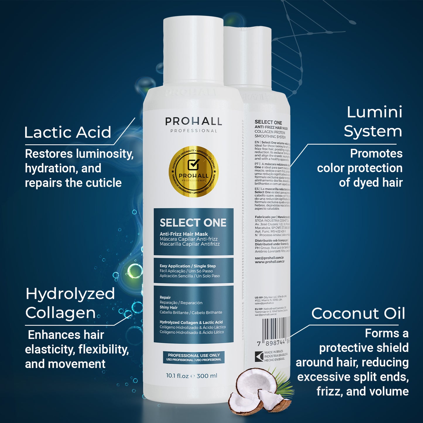 Prohall Select One - Brazilian Keratin Hair Treatment - Smoothing Treatment - Without Formaldehyde