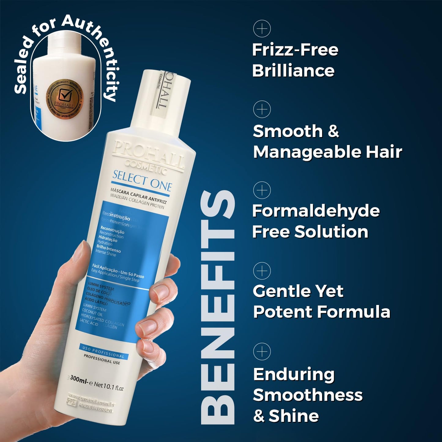 Brazilian Keratin Treatment Blowout Complex - PROHALL SELECT ONE 10.1oz/300ml - Formaldehyde Free Keratin Hair Treatment at Home - Queratina Brasileña Keratina Para Alisar el Pelo Sin Formol