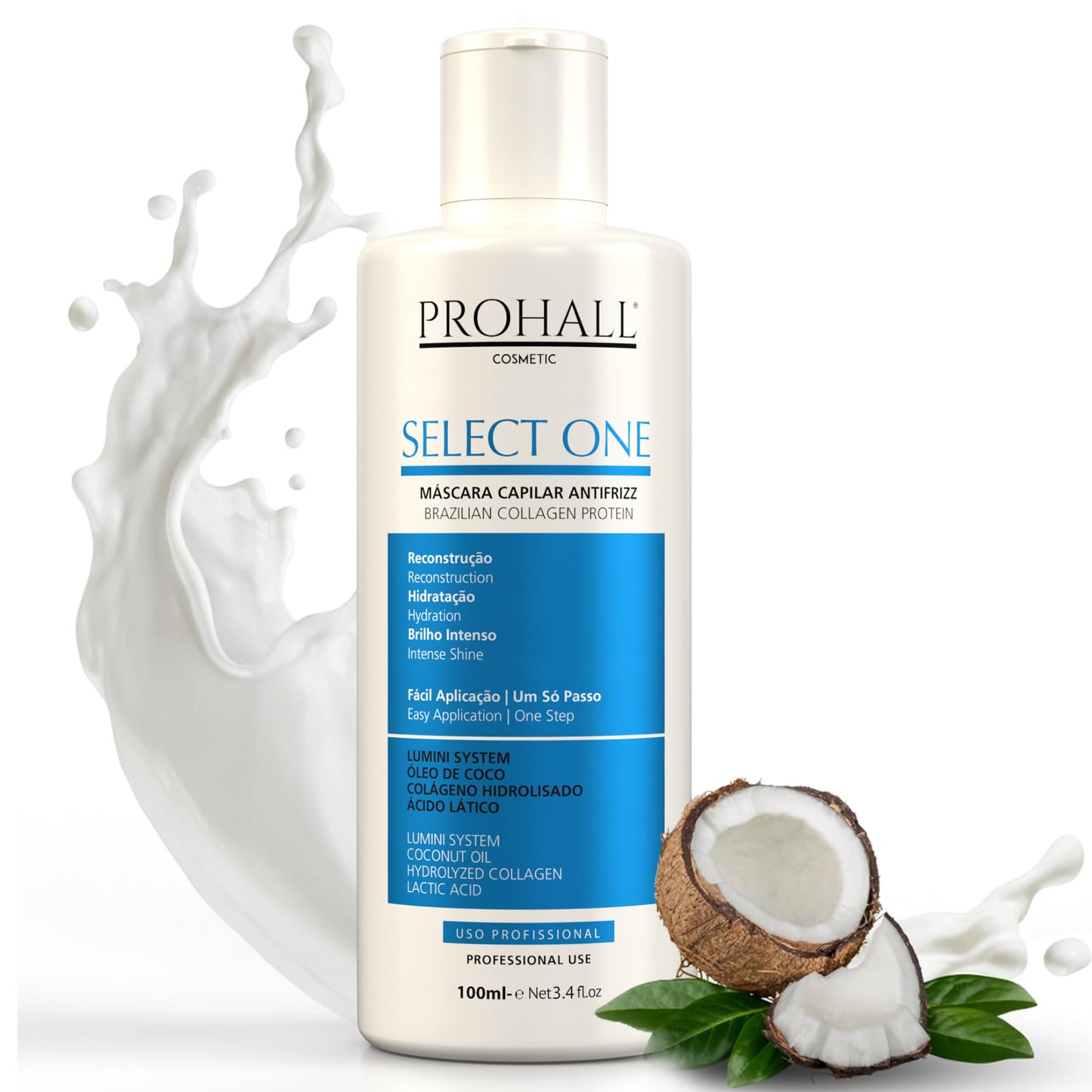 Brazilian Keratin Treatment Blowout Complex - PROHALL SELECT ONE 3.4oz/100ml - Formaldehyde Free Keratin Hair Treatment at Home - Queratina Brasileña Keratina Para Alisar el Pelo Sin Formol