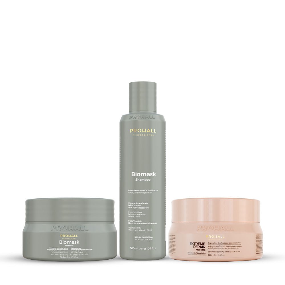 Prohall Kit Biomask 10.14floz Shampoo + Biomask 10.58floz Mask + Extreme Repair Mask 10.58floz